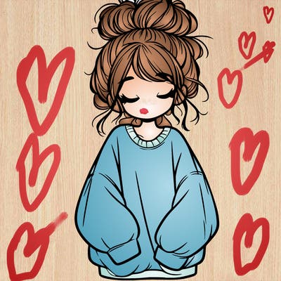 girl with baggy sweatshirt and messy bun