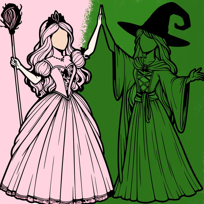 detailed realistic split of a princess and a witch