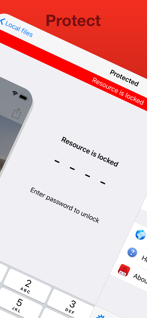 USB Disk Pro - A password entry screen in USB Disk Pro showing a locked resource with a numeric keypad for secure file access.