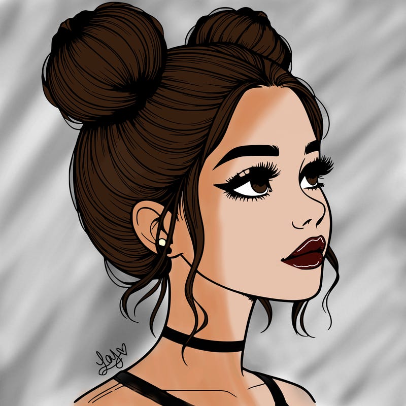 realistic girl with buns on the top of her head