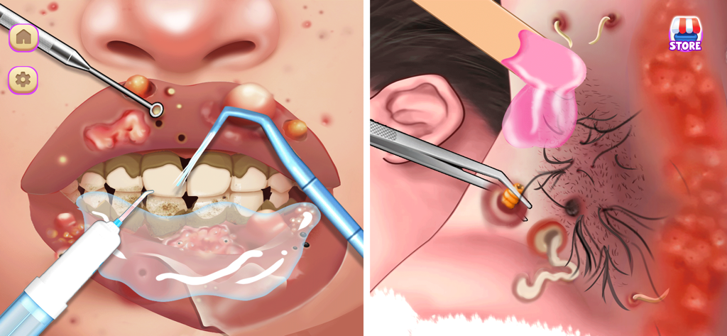 Skincare ASMR Makeover Games - Gameplay mostrando tratamentos de beleza para lábios e axilas nos Jogos de Transformação ASMR de Skincare.