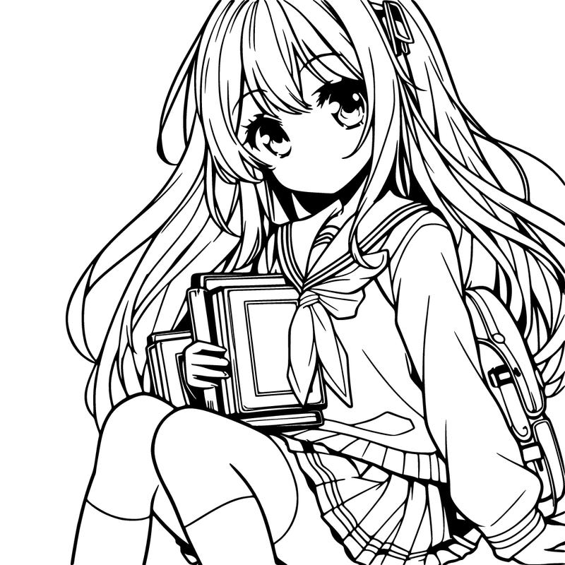 anime schoolgirl holding books
