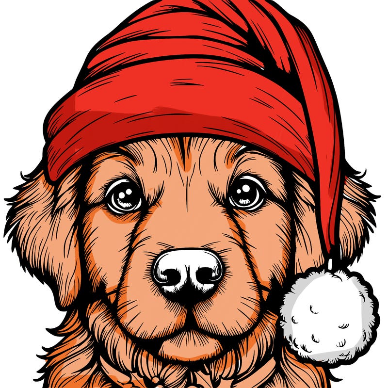 realistic dog with a christmas hat