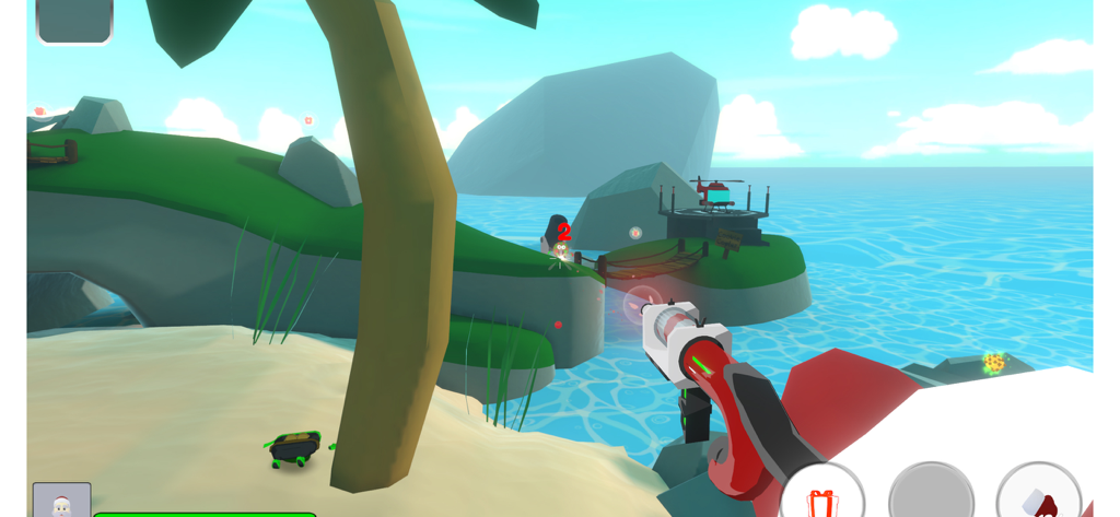 Cookies vs. Claus - Gameplay de disparos en primera persona en un mapa de isla tropical en Cookies vs Claus