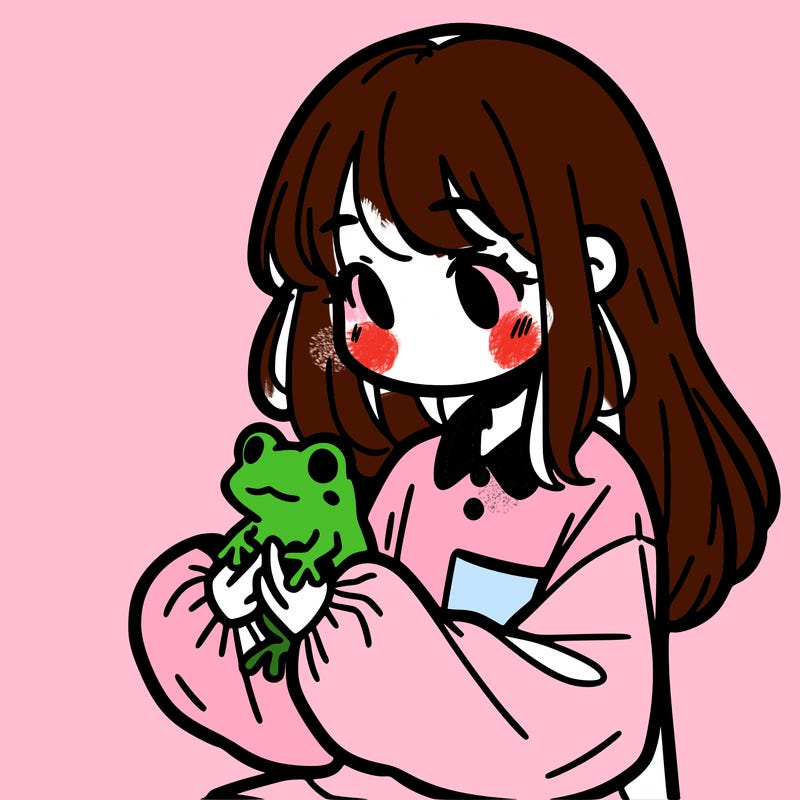 girl with long hair and a oversized shirt. and she is holding a frog