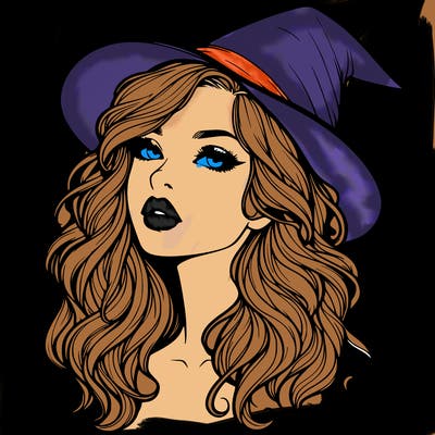 realistic witch girl with wavy hair and lips