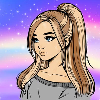 realistic girl with a high ponytail