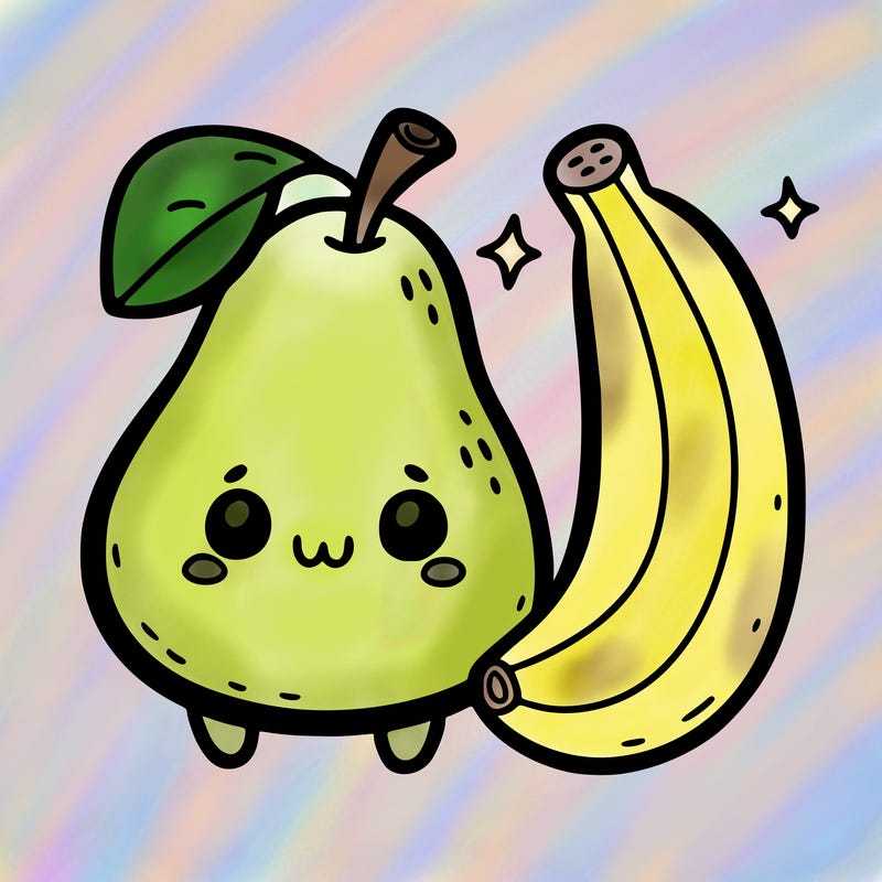 cute pear and bananas with faces