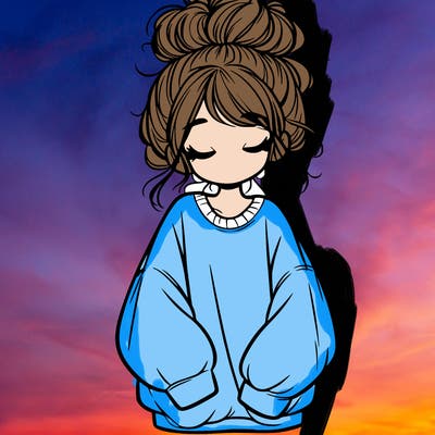 girl with baggy sweatshirt and messy bun