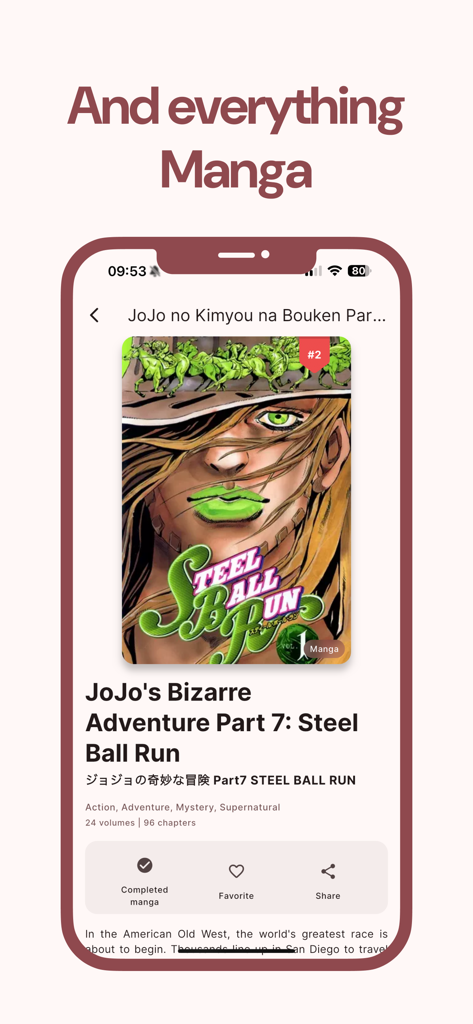 Otaku - Anime & Manga - Página de detalles de manga en la aplicación Otaku que muestra información para Jojo Bizarre Adventure Part 7
