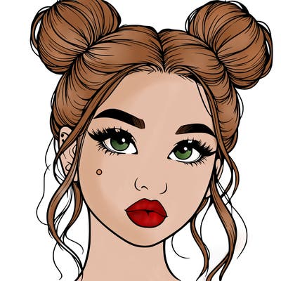realistic girl with two buns on her hair and lips