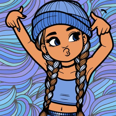 realistic teenage girl with braids and a beanie and crop top doing 🫶🏼