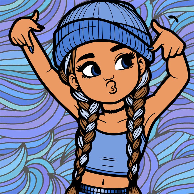 realistic teenage girl with braids and a beanie and crop top doing 🫶🏼
