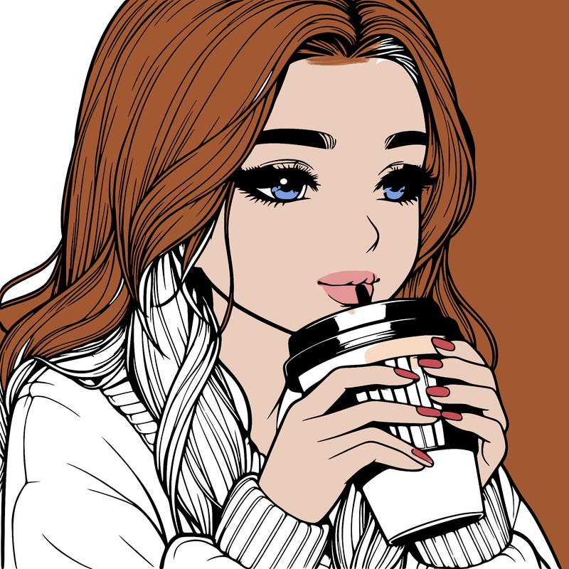 realistic girl drinking coffee
