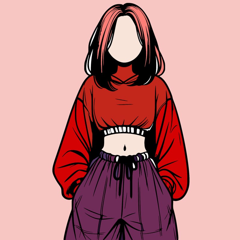realistic girl faceless with baggy pants and a crop top