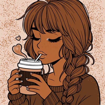 realistic girl drinking coffee