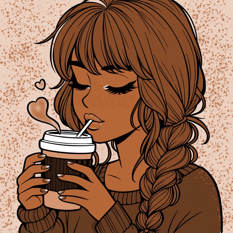 realistic girl drinking coffee