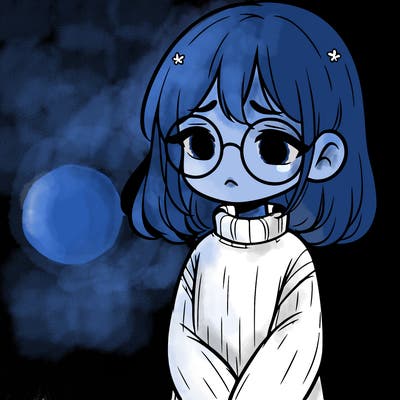 sad girl with glasses in a sweater