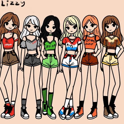 a group of girls wearing crop tops and shorts