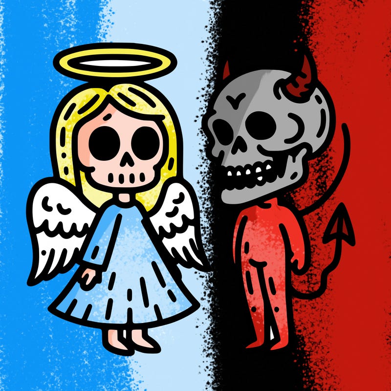 angel and devil skull