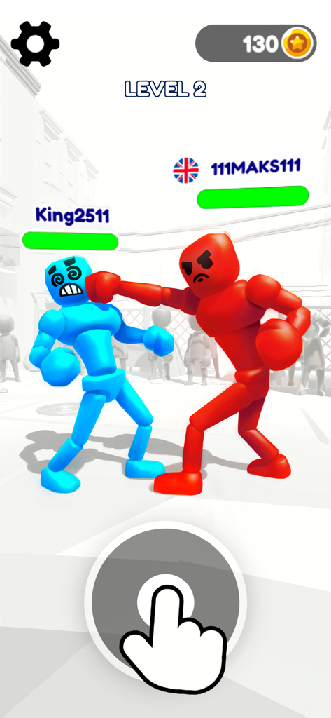 Ragdoll Stick Fighter: Bash - A red stickman punches a dizzy blue stickman in a ragdoll physics combat battle