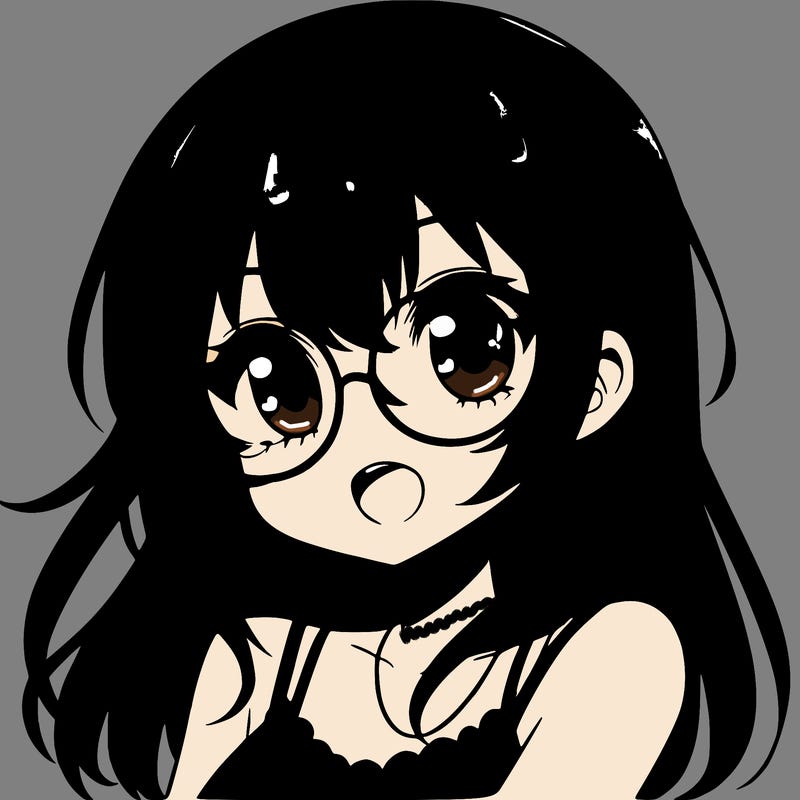 anime girl with black hair and blue glasses