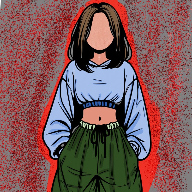 realistic girl faceless with baggy pants and a crop top