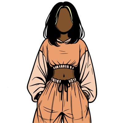 realistic girl faceless with baggy pants and a crop top