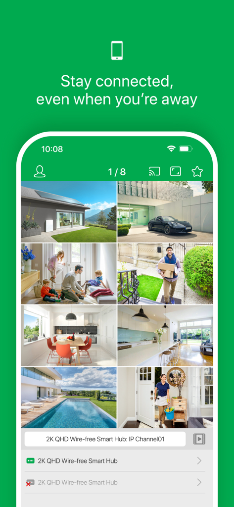 Homeguardsafe - Homeguardsafe app interface displaying eight security camera live feeds for home and office surveillance