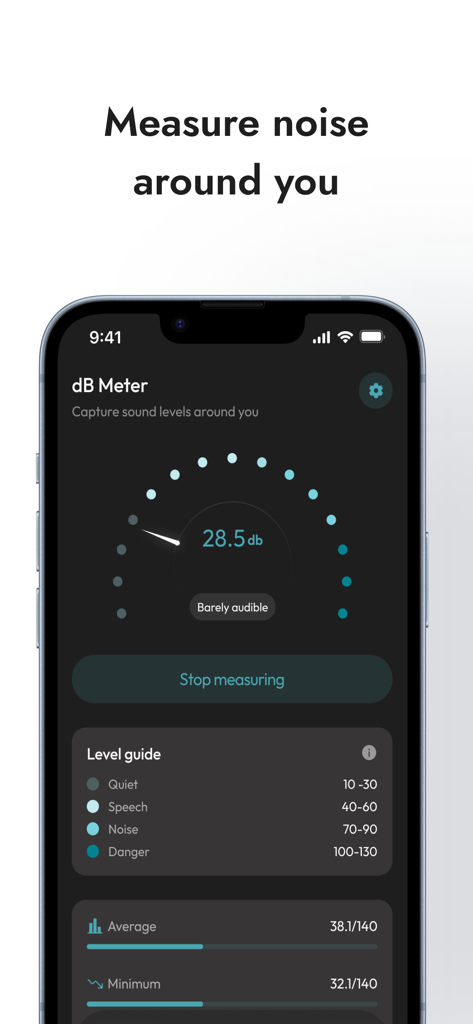 Ultrasonic Speaker Cleaner - The dB meter screen of the Ultrasonic Speaker Cleaner app measuring surrounding noise levels.