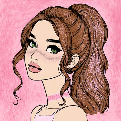 realistic girl with a ponytail on her hair and lips