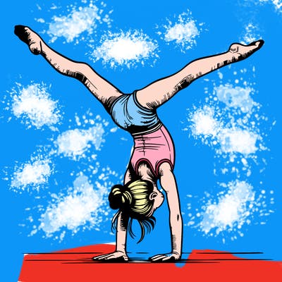 realistic gymnastic hand stand girl in four splits