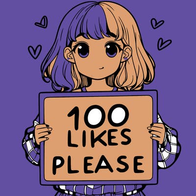 a girl holding a sign saying 100 likes please