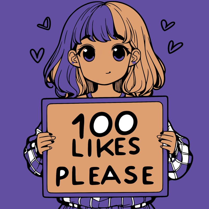 a girl holding a sign saying 100 likes please