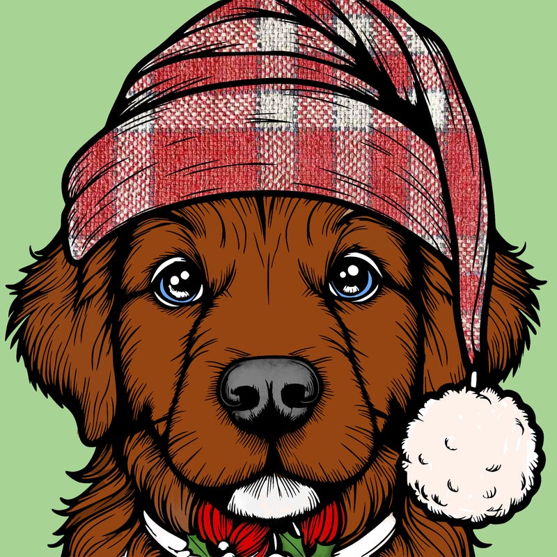 realistic dog with a christmas hat