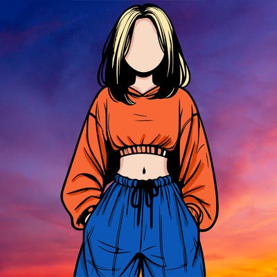 realistic girl faceless with baggy pants and a crop top