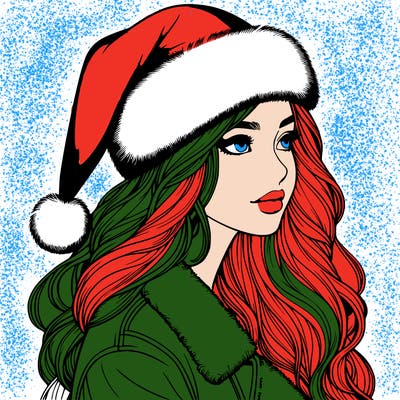 realistic girl in santa hat