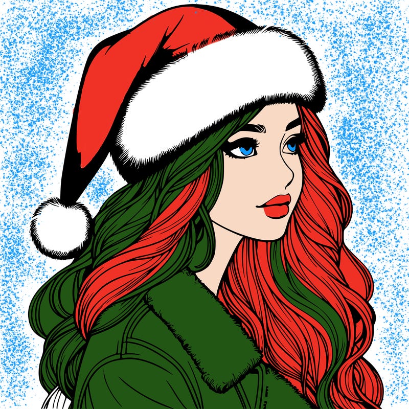 realistic girl in santa hat