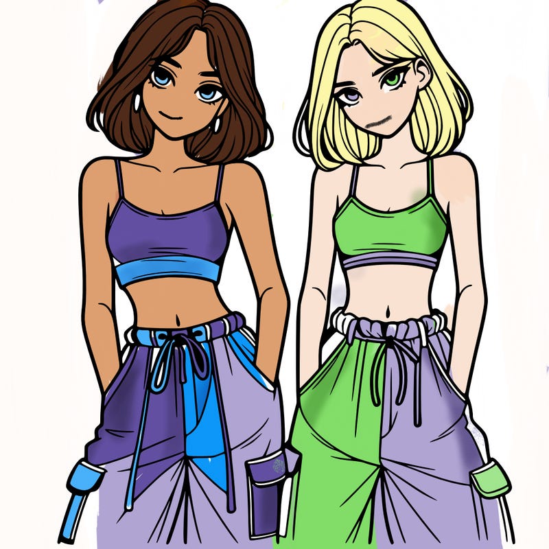 two girls with crop top with baggy pants