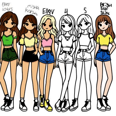 a group of girls wearing crop tops and shorts
