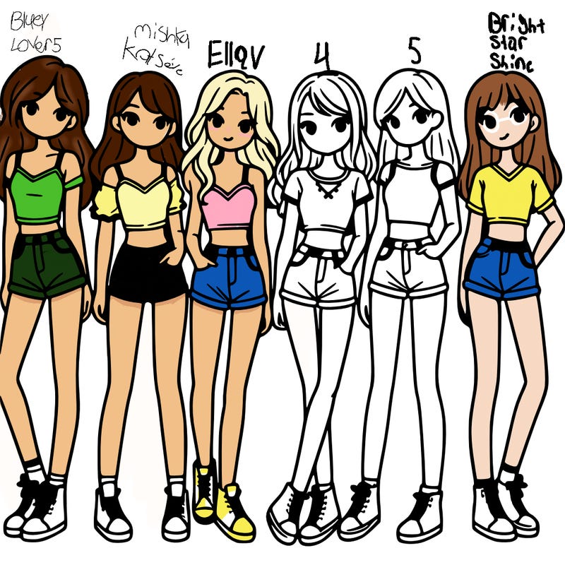 a group of girls wearing crop tops and shorts