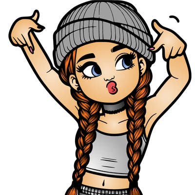 realistic teenage girl with braids and a beanie and crop top doing 🫶🏼