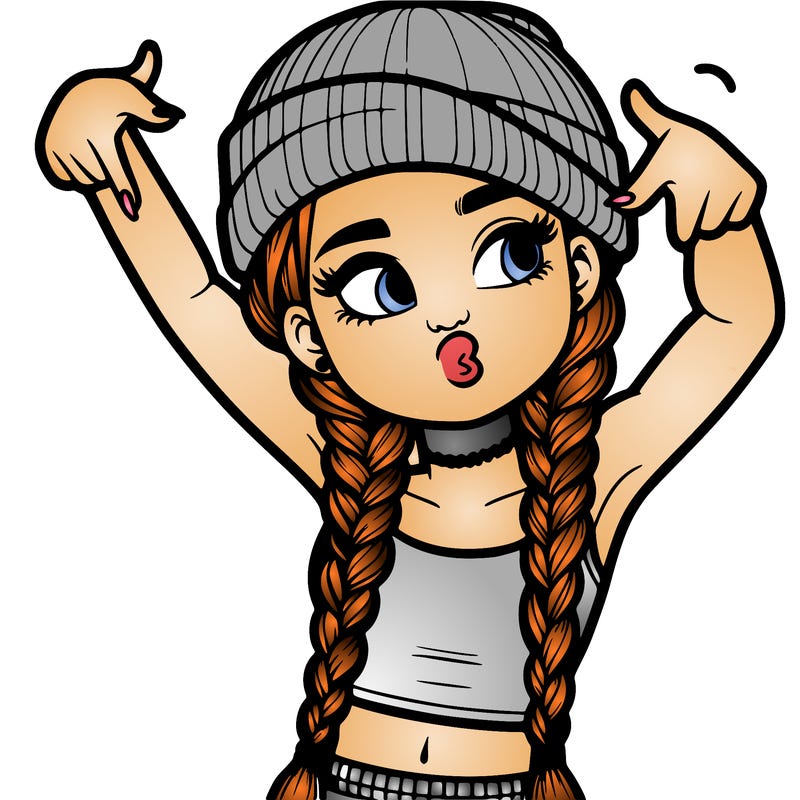 realistic teenage girl with braids and a beanie and crop top doing 🫶🏼