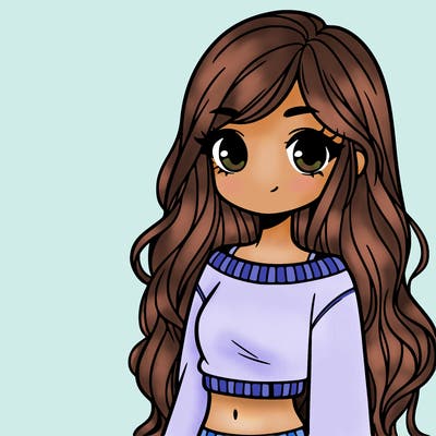 girl with long hair and a crop top with a sweater