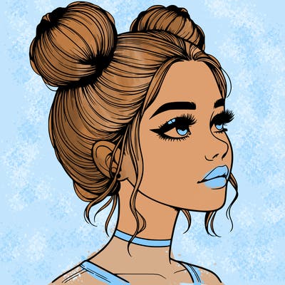 realistic girl with buns on the top of her head