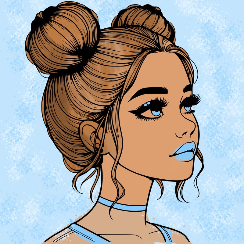 realistic girl with buns on the top of her head