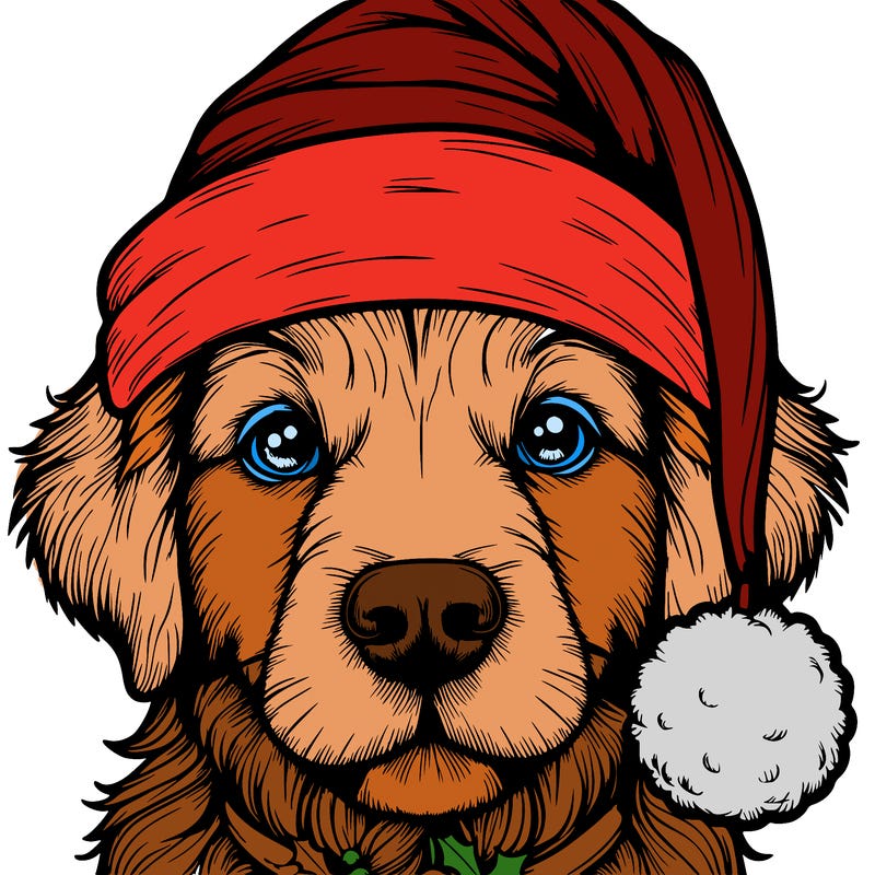 realistic dog with a christmas hat