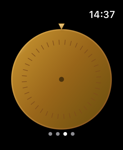 Fidget Watch - A skeuomorphic brass dial with realistic textures and haptic markers on an Apple Watch interface.