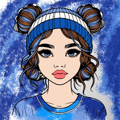 realistic girl with buns in her hair with a beanie on