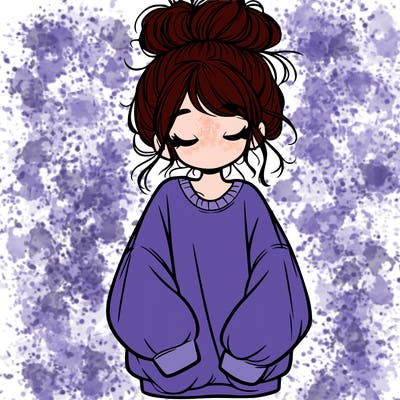 girl with baggy sweatshirt and messy bun